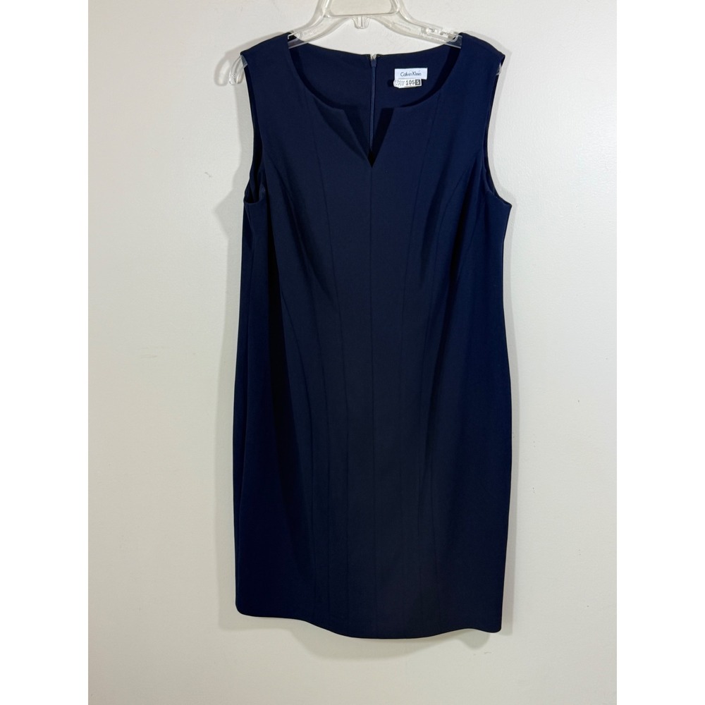 Calvin Klein Women's Sheath Dress 14W Navy Sleeveless Career Office Plus Size